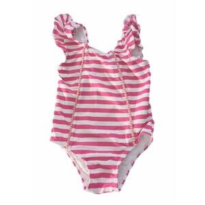Jessica Simpson Pink Striped One Piece Swimwear Swim Bathing Suit sz 12M Girls